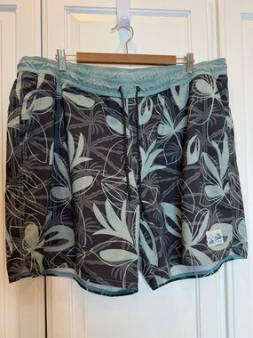 Salty Crew Black Swim Shorts with Leaf Print
